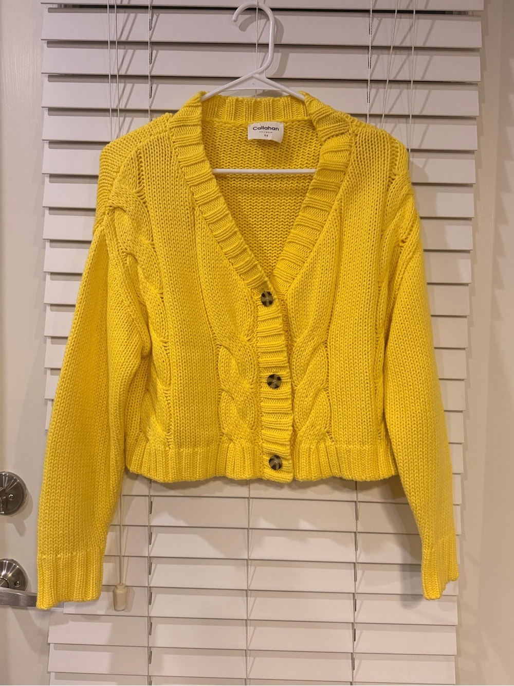 ✨ Callahan Knitwear Lu Cable Knit Cropped Cardigan Sweater - Yellow ✨